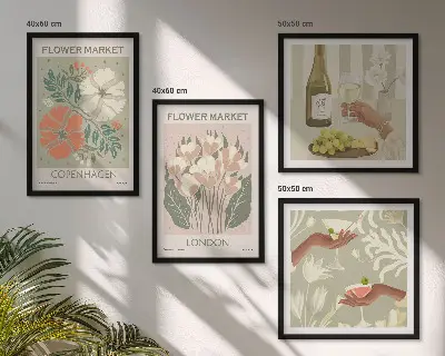 Bloemenposters wijnstad meerluik in lijst