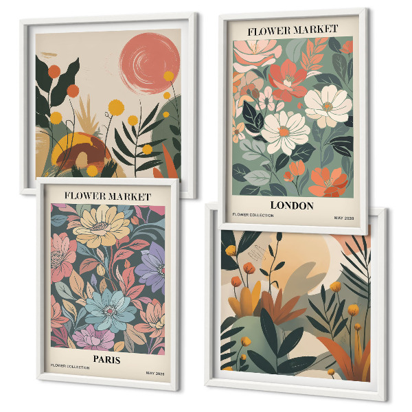 Set van posters met lijst Bloemenposters Parijs Londen