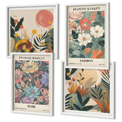 Set van posters met lijst Bloemenposters Parijs Londen