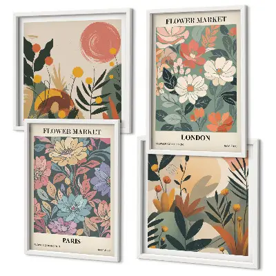 Set van bloemenposters Parijs en Londen inclusief lijst