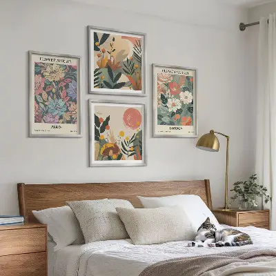 Set van bloemenposters Parijs en Londen inclusief lijst