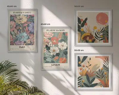 Set van bloemenposters Parijs en Londen inclusief lijst