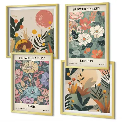 Set van bloemenposters Parijs en Londen inclusief lijst