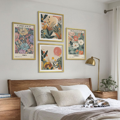 Set van posters met lijst Bloemenposters Parijs Londen