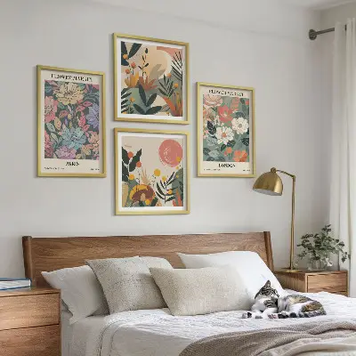 Set van bloemenposters Parijs en Londen inclusief lijst