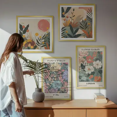 Set van bloemenposters Parijs en Londen inclusief lijst