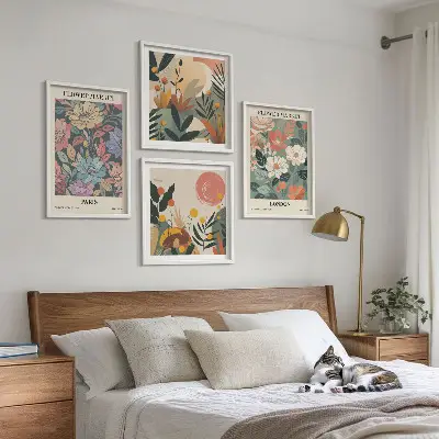 Set van bloemenposters Parijs en Londen inclusief lijst