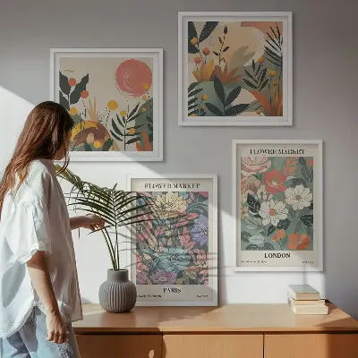 Set van bloemenposters Parijs en Londen inclusief lijst