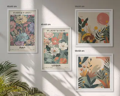 Set van bloemenposters Parijs en Londen inclusief lijst