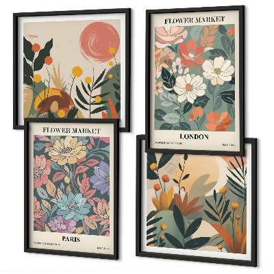 Set van posters met lijst Bloemenposters Parijs Londen