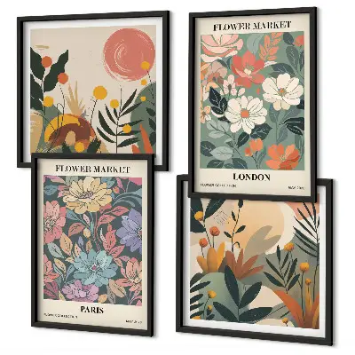 Set van bloemenposters Parijs en Londen inclusief lijst