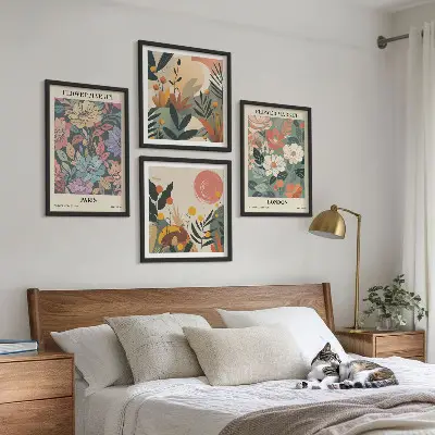 Set van bloemenposters Parijs en Londen inclusief lijst