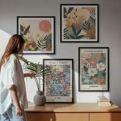 Set van bloemenposters Parijs en Londen inclusief lijst