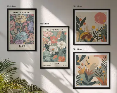 Set van bloemenposters Parijs en Londen inclusief lijst