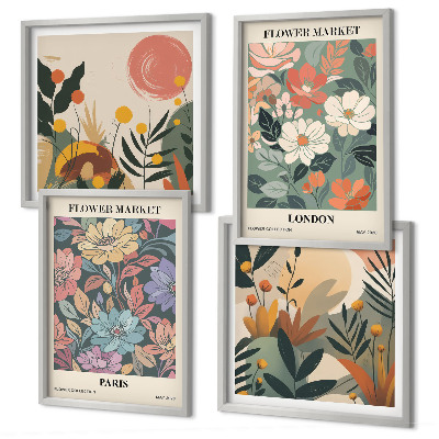 Set van posters met lijst Bloemenposters Parijs Londen