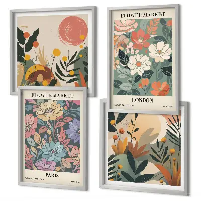 Set van bloemenposters Parijs en Londen inclusief lijst