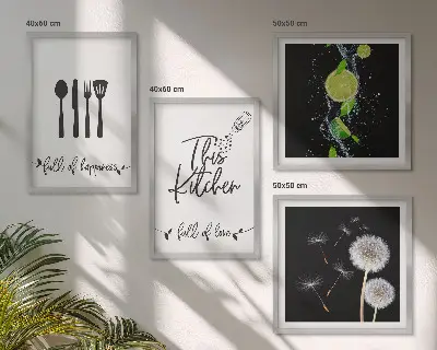 Keukenwanddecoratie met paardenbloemen en limoen inscriptie meerluik in lijst