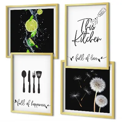 Keukenwanddecoratie met paardenbloemen en limoen inscriptie meerluik in lijst