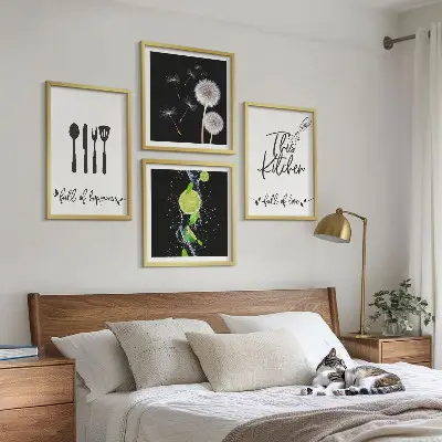 Keukenwanddecoratie met paardenbloemen en limoen inscriptie meerluik in lijst