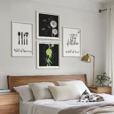 Keukenwanddecoratie met paardenbloemen en limoen inscriptie meerluik in lijst