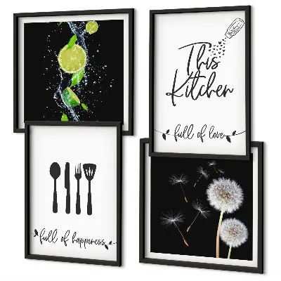 Keukenwanddecoratie met paardenbloemen en limoen inscriptie meerluik in lijst