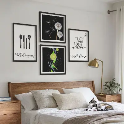 Keukenwanddecoratie met paardenbloemen en limoen inscriptie meerluik in lijst