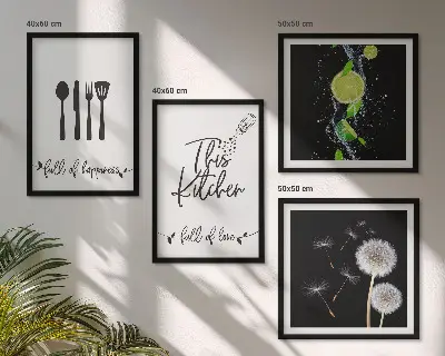 Keukenwanddecoratie met paardenbloemen en limoen inscriptie meerluik in lijst