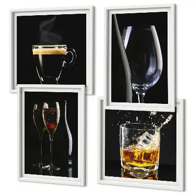 Set van posters met lijst Whisky, wijn, champagne, koffie, alcohol
