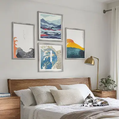 Golven Japanse kunstgrafiek set van posters met lijst