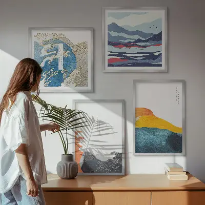 Golven Japanse kunstgrafiek set van posters met lijst