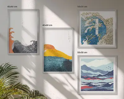 Golven Japanse kunstgrafiek set van posters met lijst