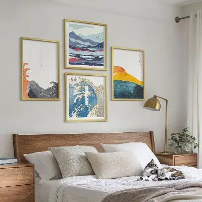 Golven Japanse kunstgrafiek set van posters met lijst