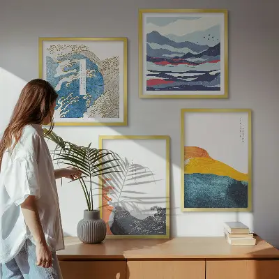 Golven Japanse kunstgrafiek set van posters met lijst