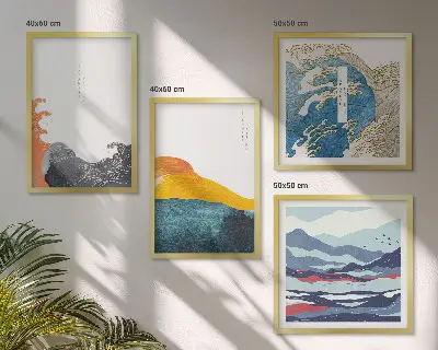 Golven Japanse kunstgrafiek set van posters met lijst