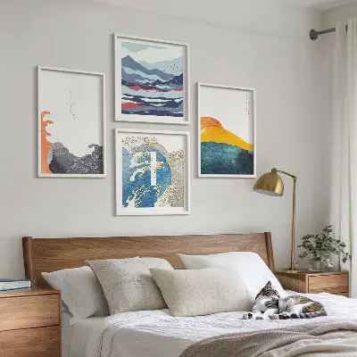 Golven Japanse kunstgrafiek set van posters met lijst
