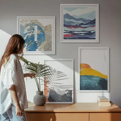 Golven Japanse kunstgrafiek set van posters met lijst