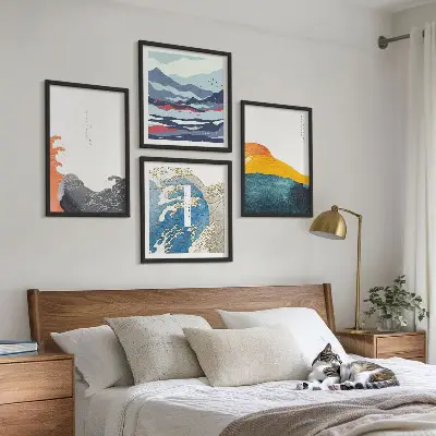 Golven Japanse kunstgrafiek set van posters met lijst