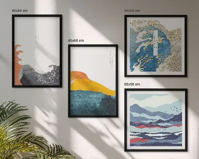 Golven Japanse kunstgrafiek set van posters met lijst