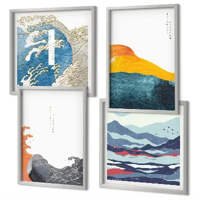Golven Japanse kunstgrafiek set van posters met lijst