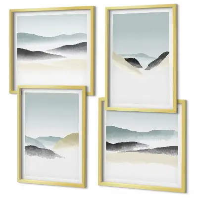 Minimalistische pastelkleuren van bergen meerluik in lijst