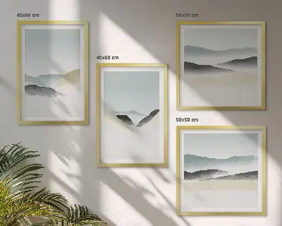 Minimalistische pastelkleuren van bergen meerluik in lijst