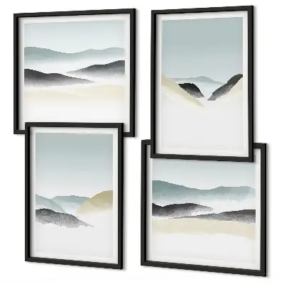 Minimalistische pastelkleuren van bergen meerluik in lijst