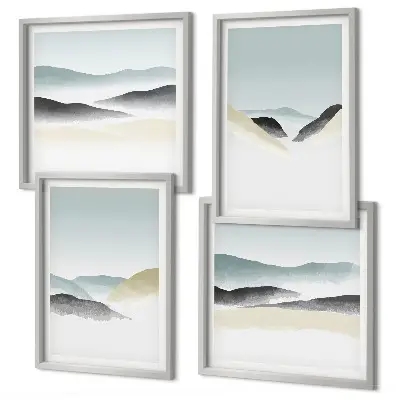 Minimalistische pastelkleuren van bergen meerluik in lijst