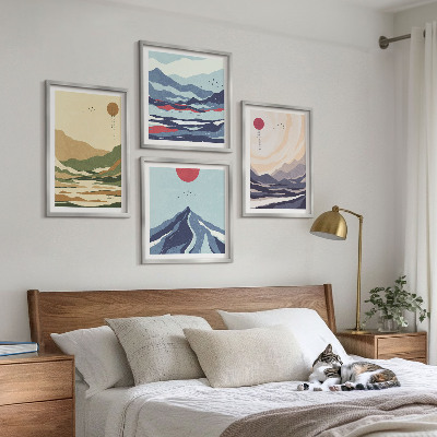 Set van posters met lijst Pastelkleurige bergen in Japanse stijl