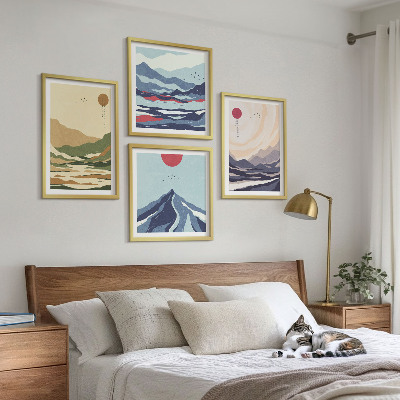 Set van posters met lijst Pastelkleurige bergen in Japanse stijl