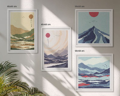 Set van posters met lijst Pastelkleurige bergen in Japanse stijl