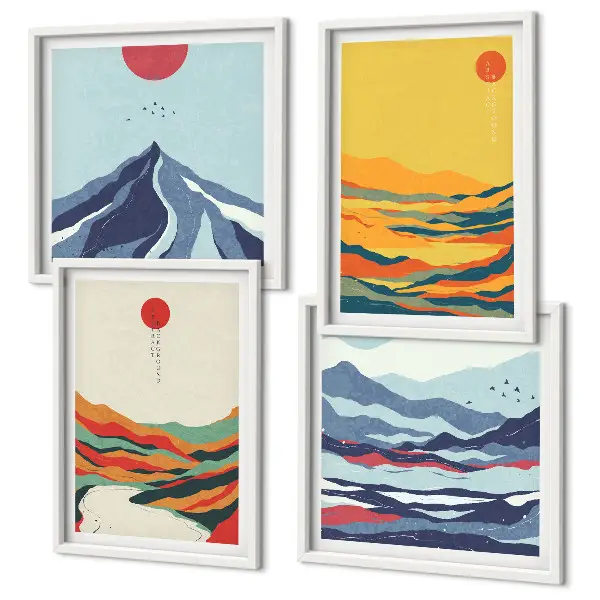 Kleurrijke abstracte rivierbergen meerluik in lijst