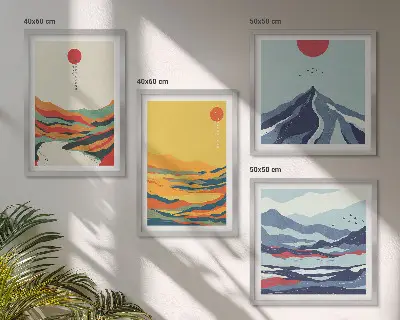 Kleurrijke abstracte rivierbergen meerluik in lijst