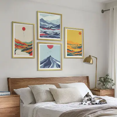 Kleurrijke abstracte rivierbergen meerluik in lijst