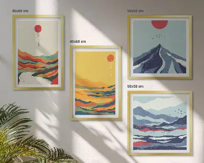 Kleurrijke abstracte rivierbergen meerluik in lijst